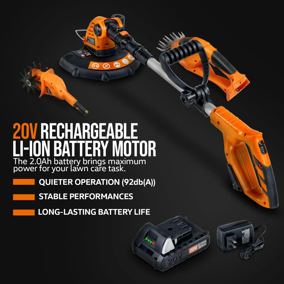 3 in 1 Tiller Weed Wacker Hedge Trimmer Garden Shear Cordless Battery 20V 2Ah Lightweight I8468