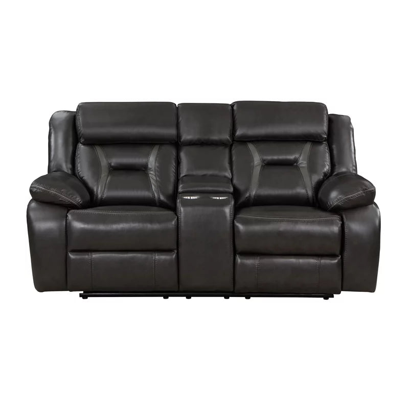 Dark Gray Faux Leather Power Double Reclining Loveseat X49545
