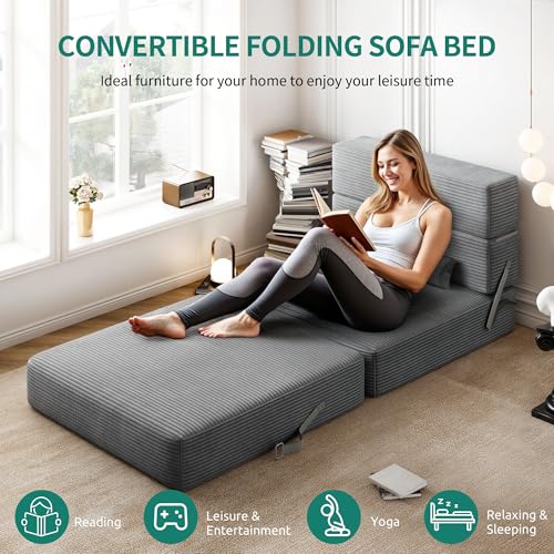 Grey Corduroy Convertible Sofa Bed C60055