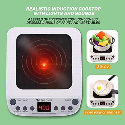 Play Kitchen Accessories Set with Pots and Pans and Electronic Induction Cooktop X229