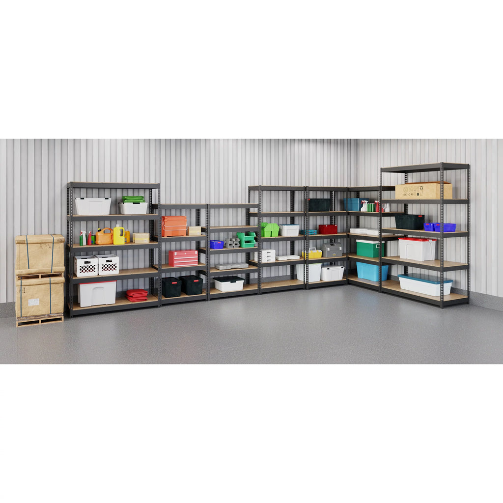 Riveted Steel Shelving 5-Shelf Unit, Black F35679