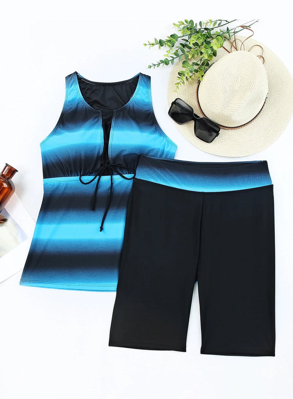 Two Piece Tankini Bathing Suits with Short Capri H62343