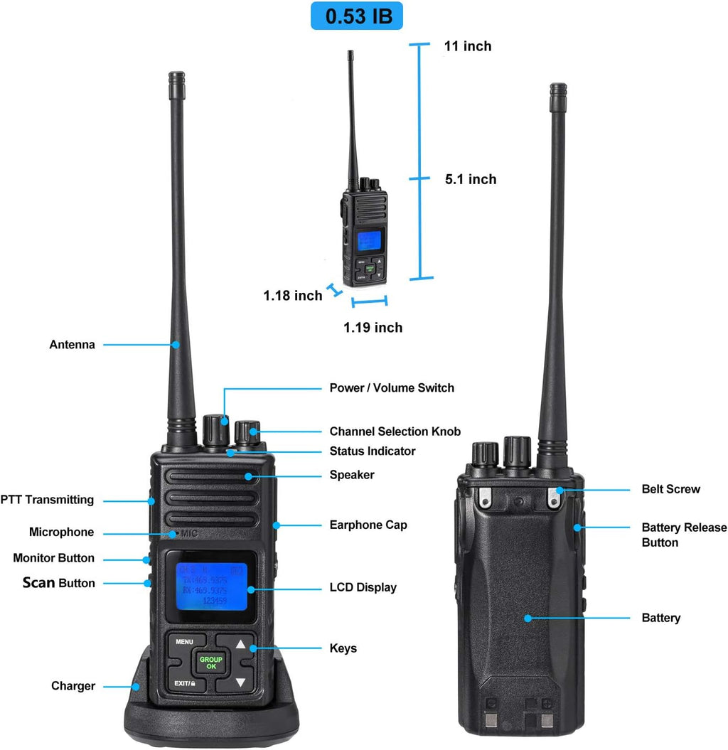 3 Packs Rechargeable UHF Hand-held Two Way Radios I971