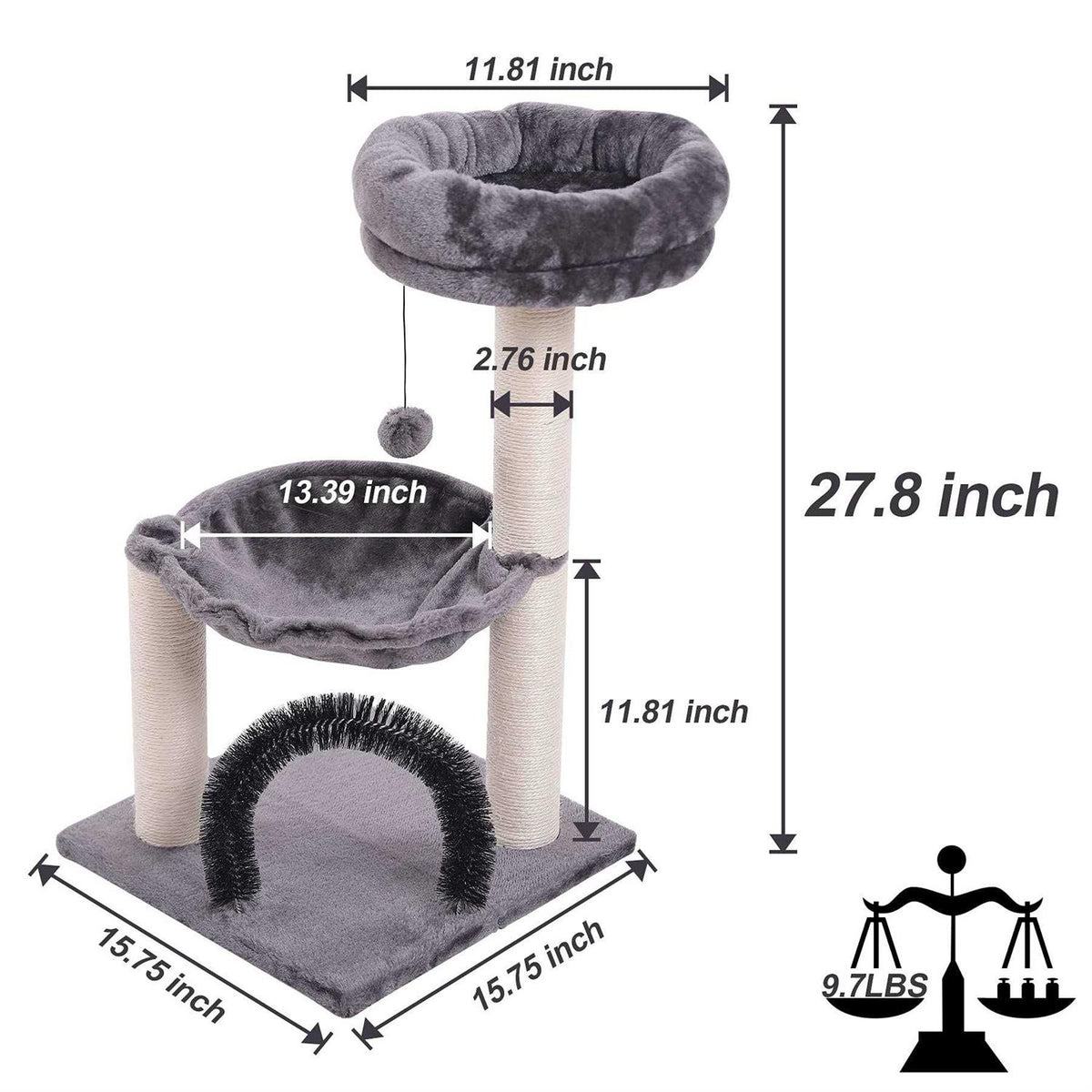 27.8 Inch Multi-Level Cat Tree with Scratching Posts K160