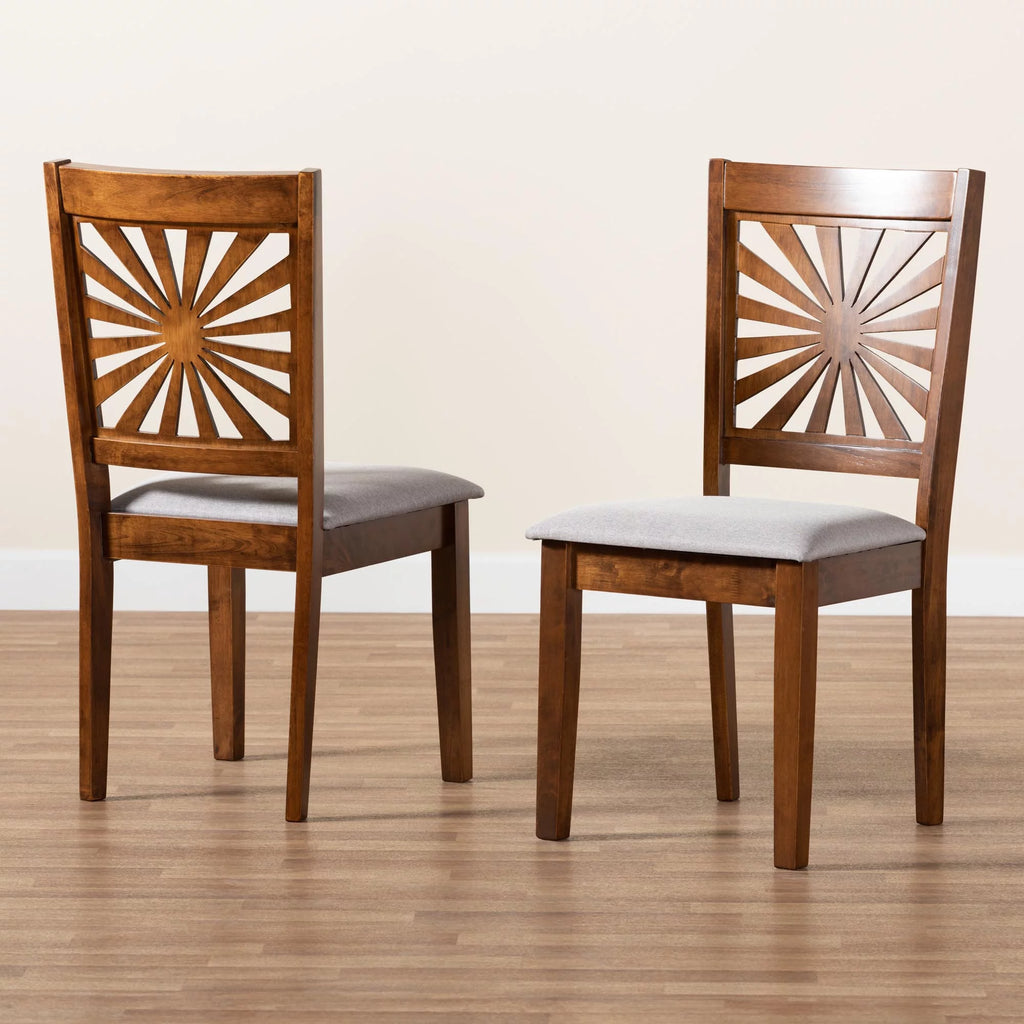 Grey Fabric and Walnut Brown Wood 2-Piece Dining Chair Set F535526