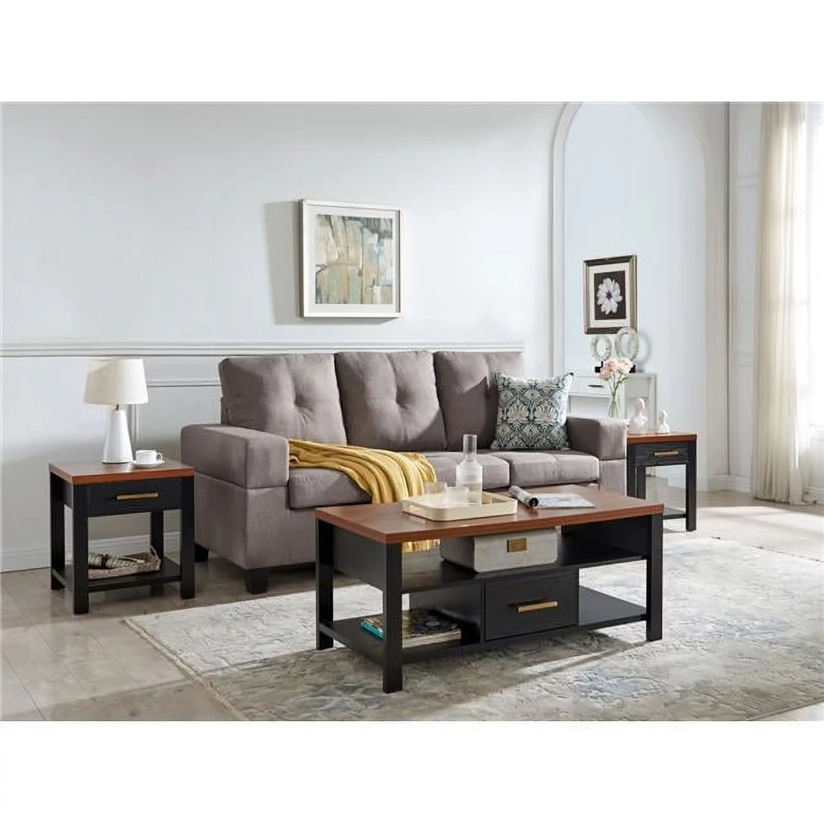Black & Walnut 3 Piece Occasional Table Set D316209