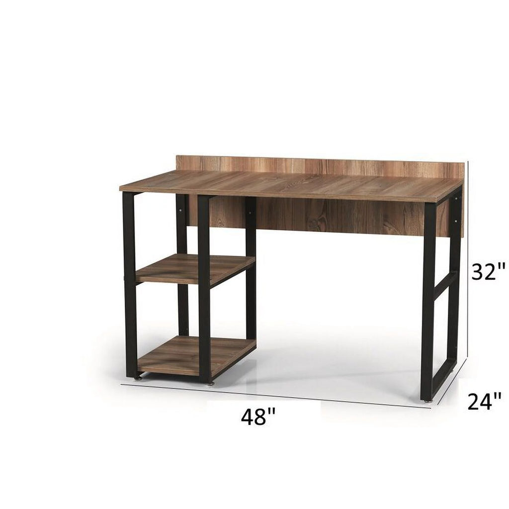 Black Metal Frame 58" Wooden Top 2 Shelves Writing and Computer Desk U8237