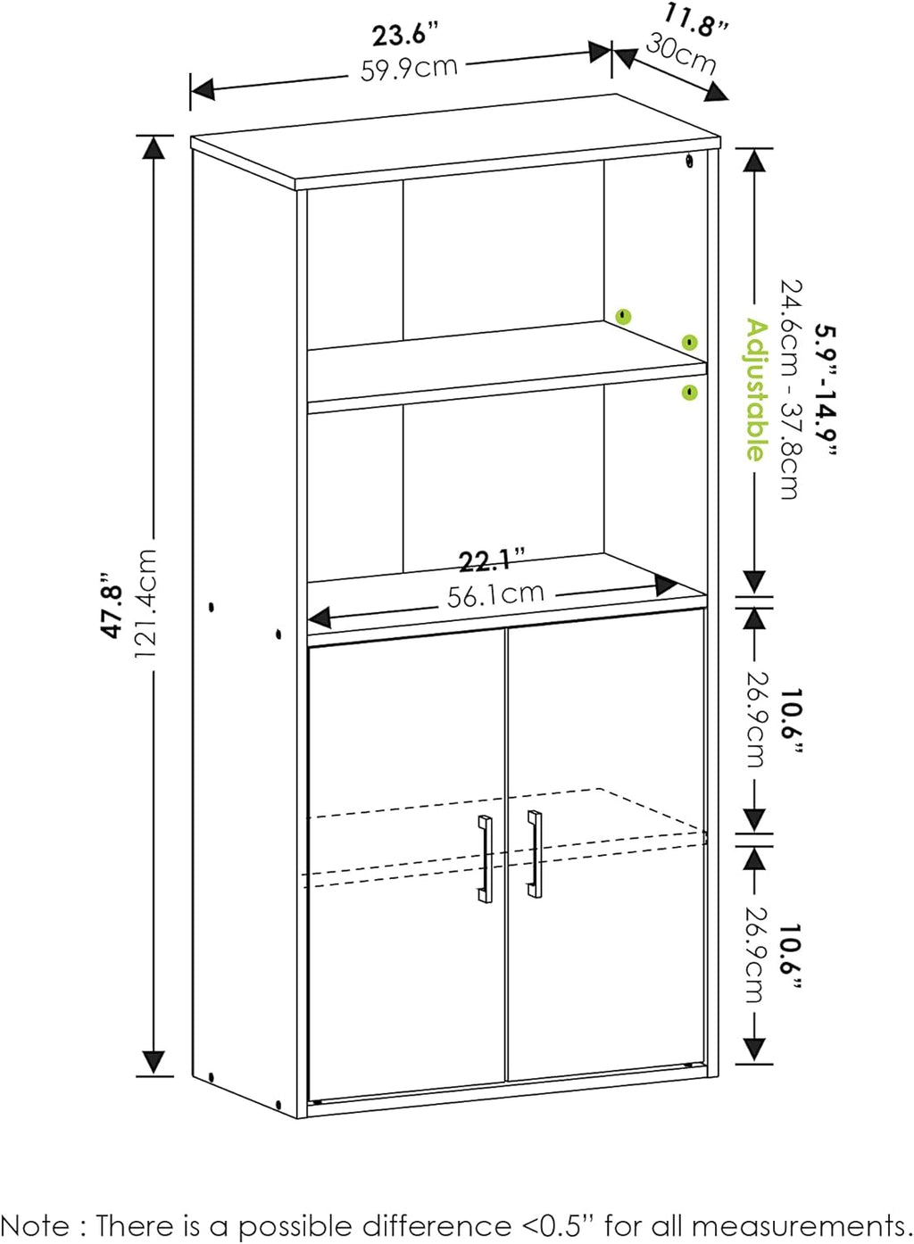 White Storage Cabinet with 2 Open Shelves and 2 Doors B258325