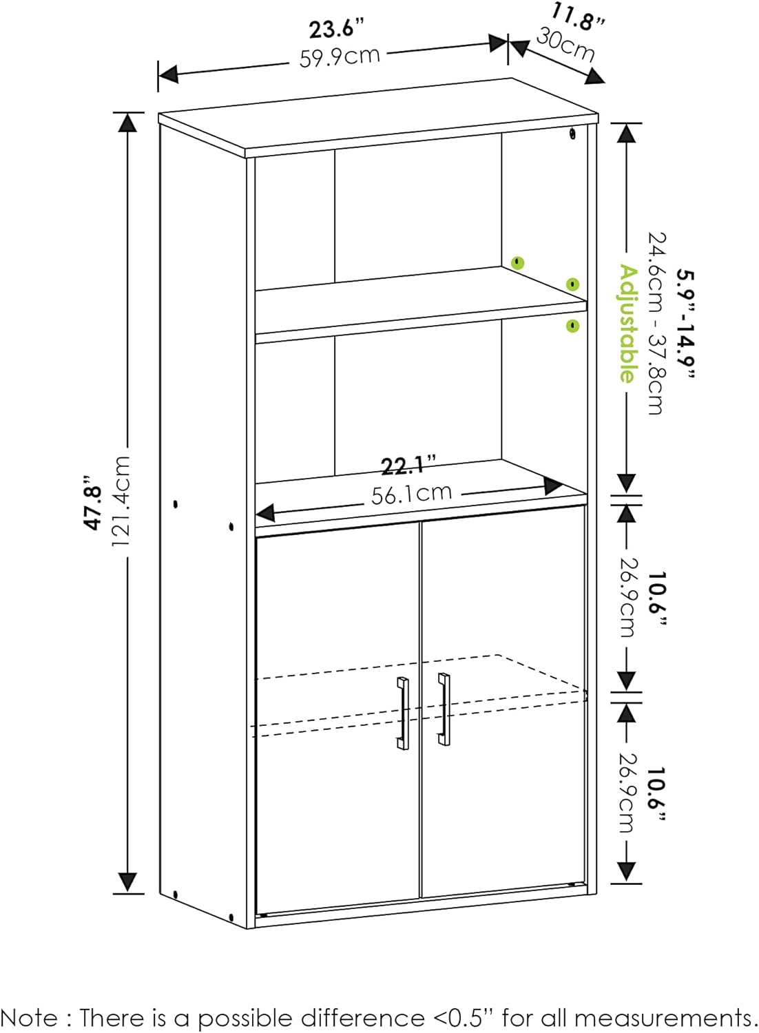 White Storage Cabinet with 2 Open Shelves and 2 Doors B258325