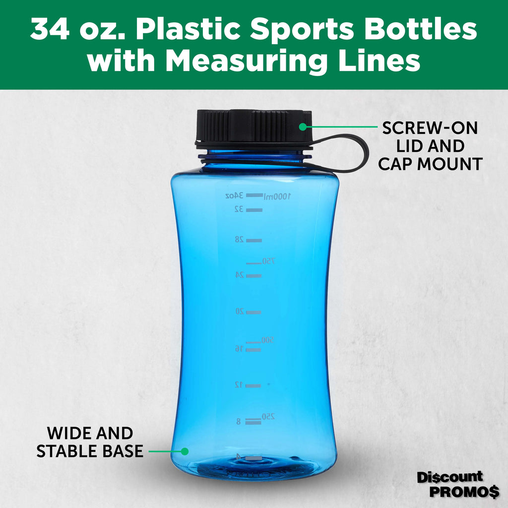 Blue 34 oz Plastic Sports Bottles Set of 6 N717