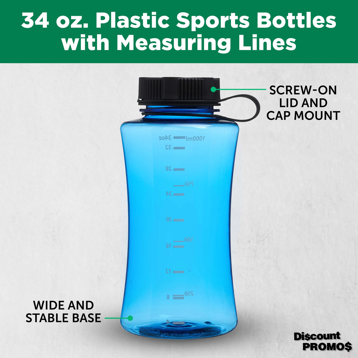 Blue 34 oz Plastic Sports Bottles Set of 6 N717