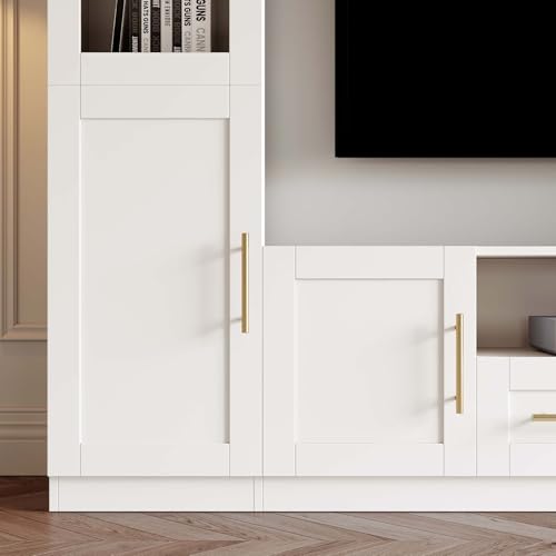 White 4-Piece Large TV Stand Wall Unit with Bookshelves O272