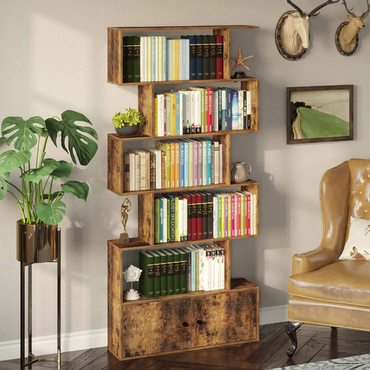 5-Tier Wood Bookshelf with Doors S4762