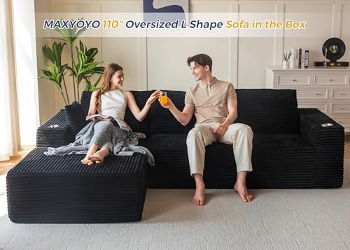 110" Modular Sectional Couch with L-Shape Chaise Black N15480
