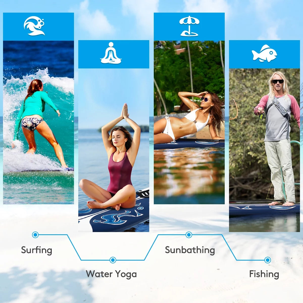 Inflatable Surfboard with Safety Leash White C4347