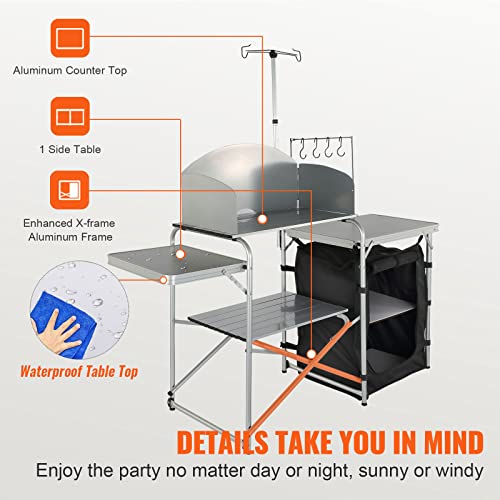 Brown Aluminum Folding Camping Kitchen Table with Storage Carrying Bag P14924