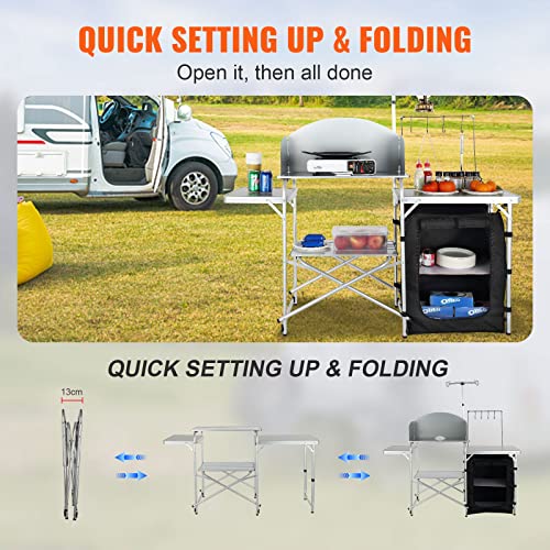 Brown Aluminum Folding Camping Kitchen Table with Storage Carrying Bag P14924