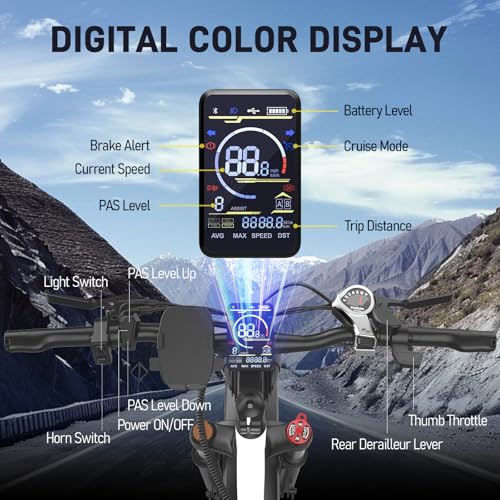 26" Electric Bike, 90 Miles, 34MPH, Peak 1500W, Fat Tire, 48V 864WH Removable Battery, Brake Light T577304