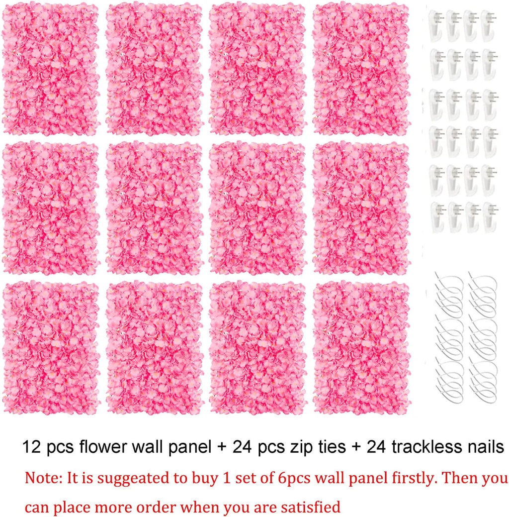 12 Pack Pink Artificial Hydrangea Floral Wall Panels 24×16" M184334