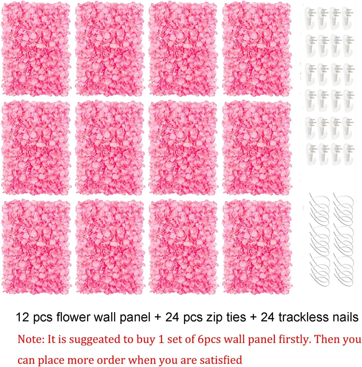 12 Pack Pink Artificial Hydrangea Floral Wall Panels 24×16" M184334