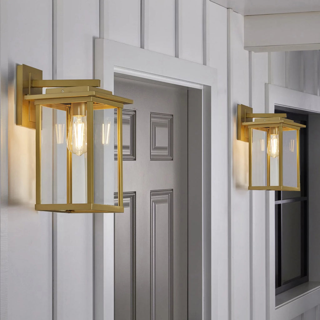 15" Brass Finish Clear Glass Outdoor Wall Light S59133
