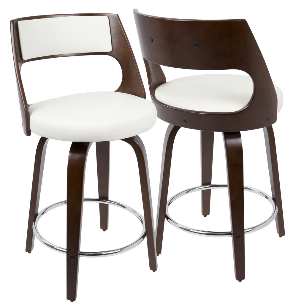 Cherry and White Faux Leather Swivel Counter Stool, Set of 2 C83176