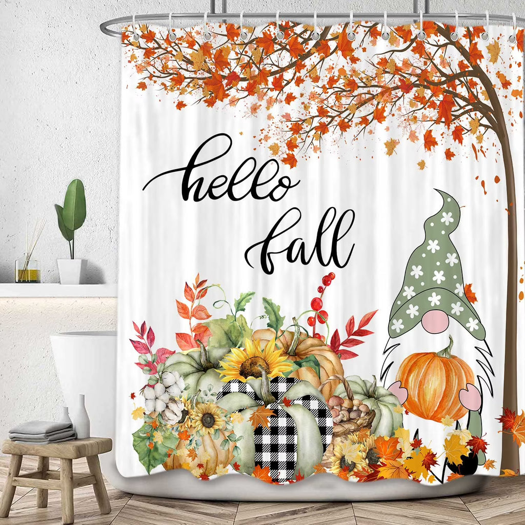 Fall Gnomes Fabric Shower Curtain Set with Hooks 72X 72 inch H641
