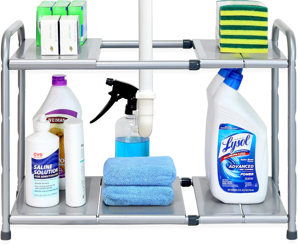 Under Sink 2 Tier Expandable Shelf Organizer Rack, Silver W405940