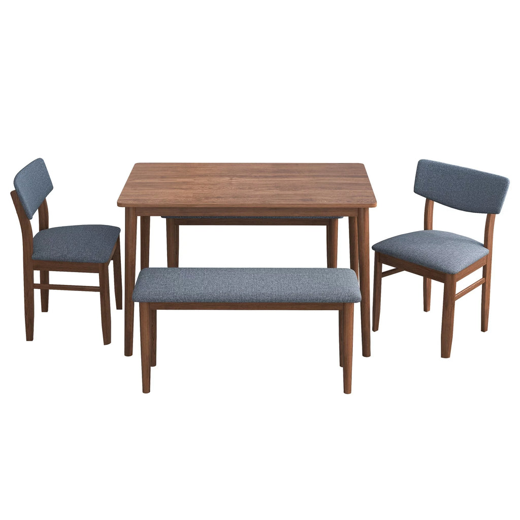 Walnut 5-Piece Dining Table Set with Grey Fabric Cushioned Chair W46546