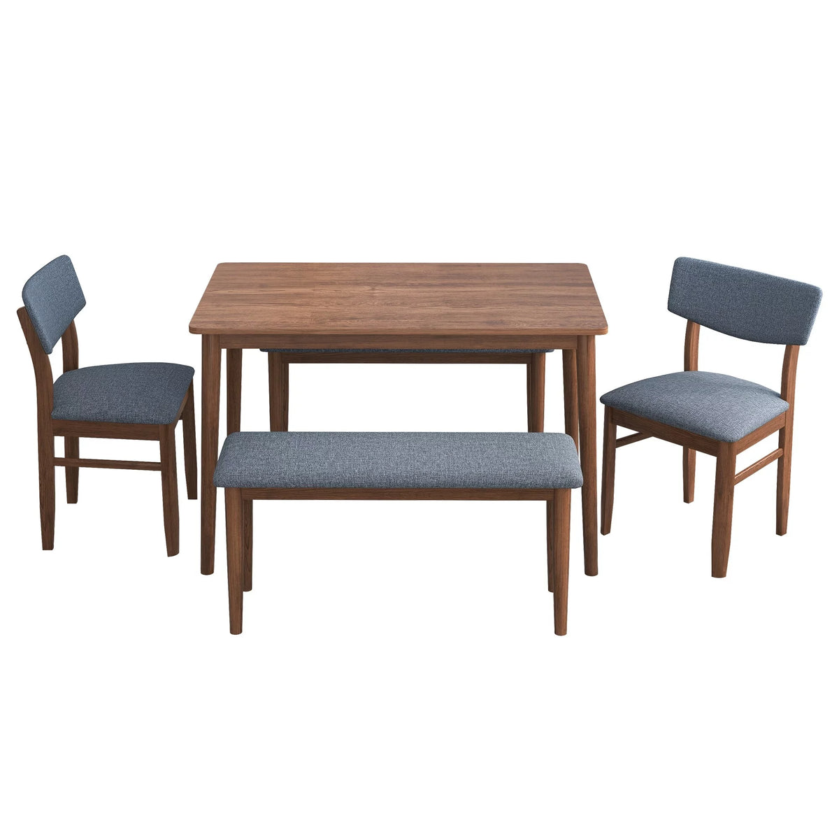 Walnut 5-Piece Dining Table Set with Grey Fabric Cushioned Chair W46546