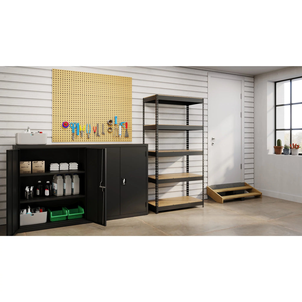 Riveted Steel Shelving 5-Shelf Unit, Black F35679