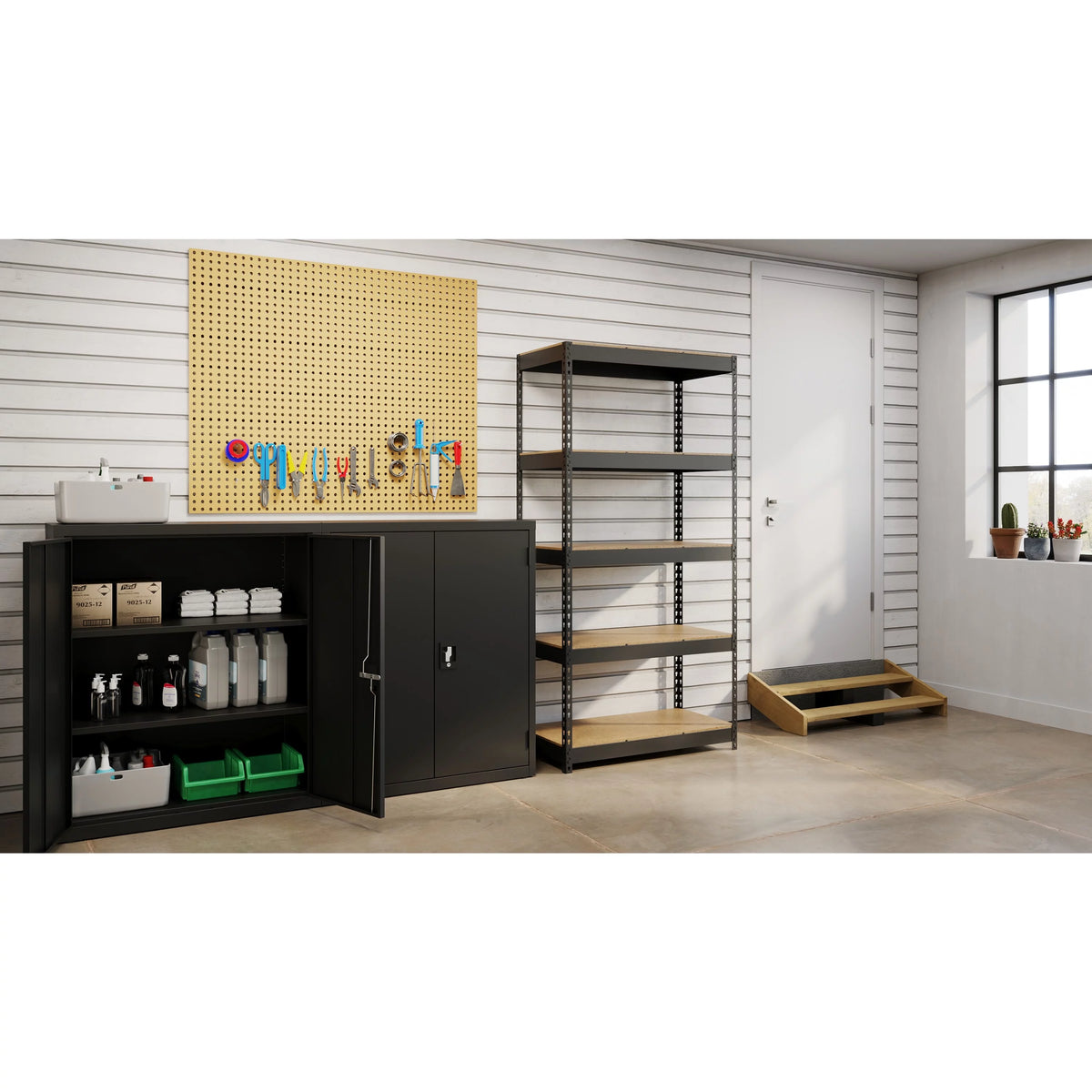 Riveted Steel Shelving 5-Shelf Unit, Black F35679