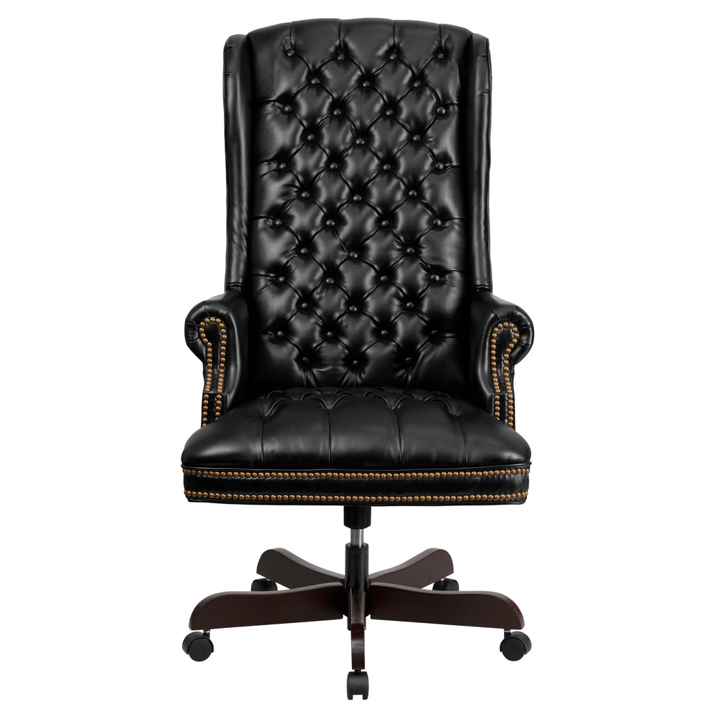 Black Tufted LeatherSoft Ergonomic Office Chair with Arms H646563