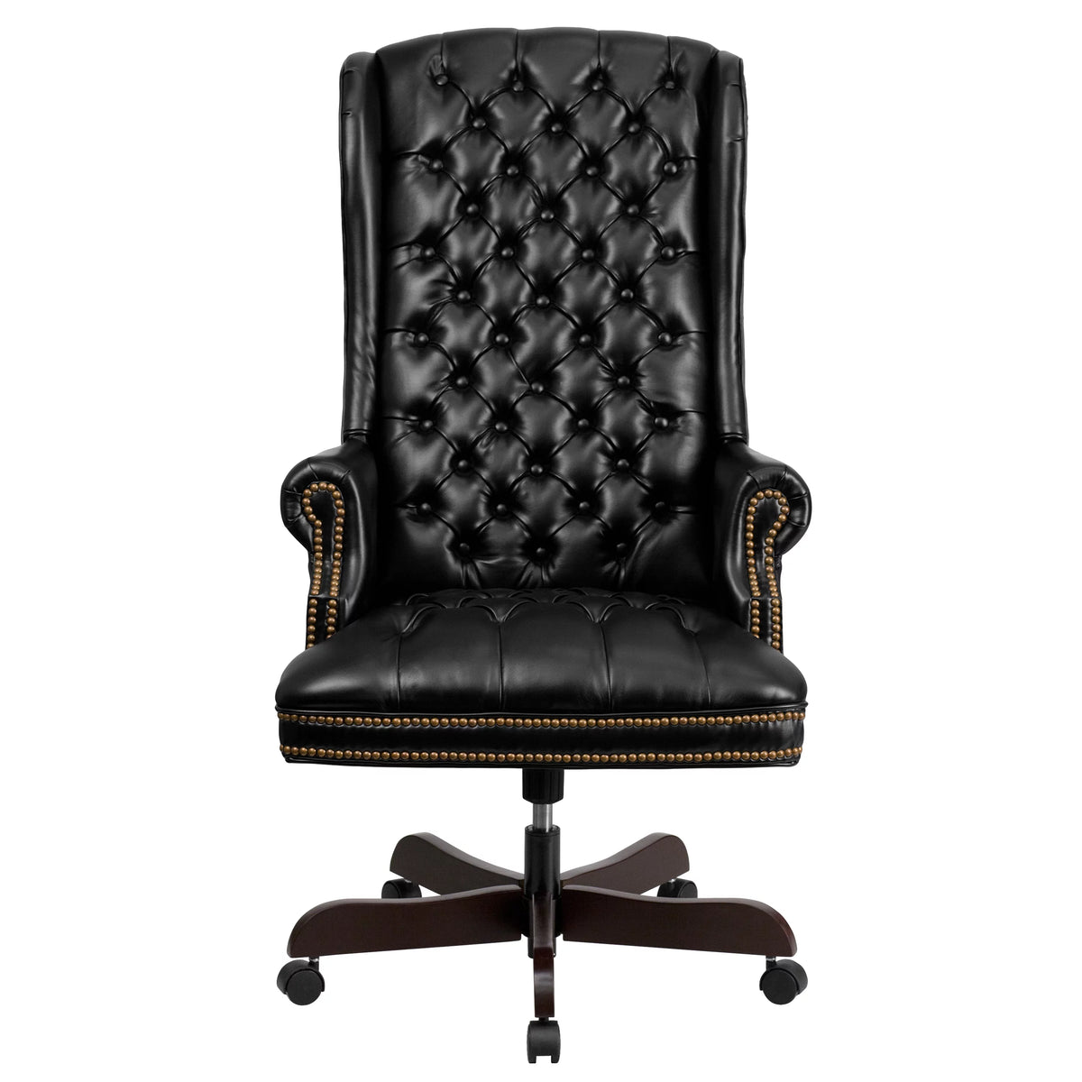 Black Tufted LeatherSoft Ergonomic Office Chair with Arms H646563