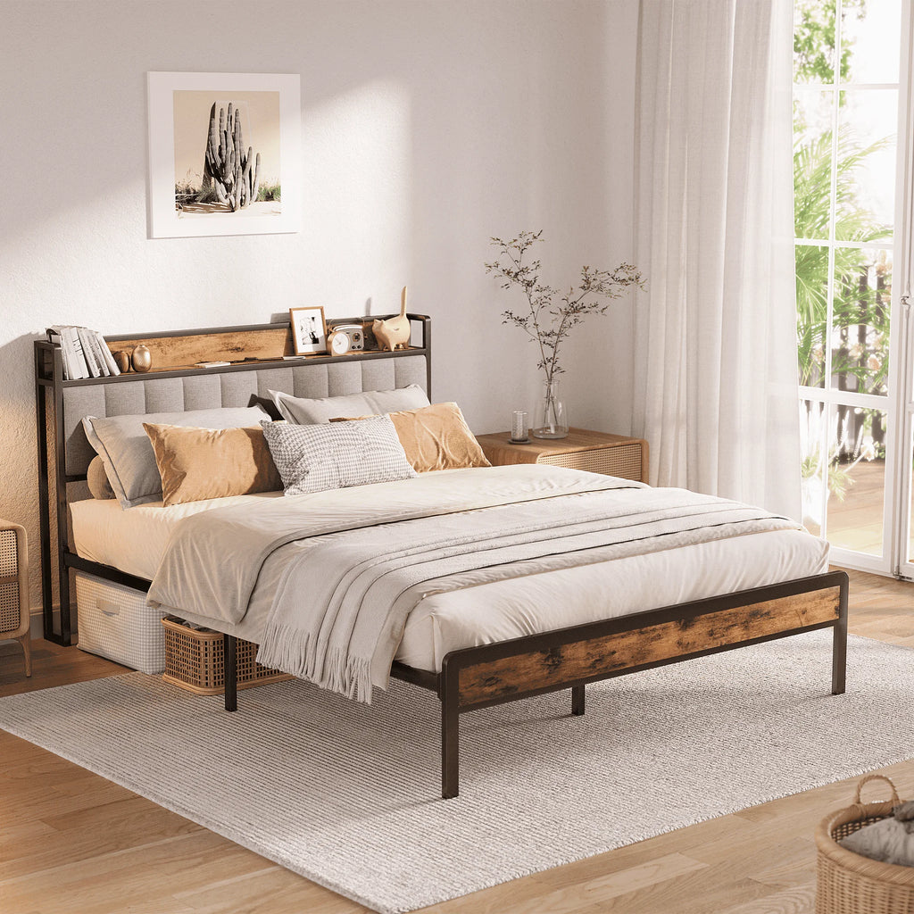 Queen Size Light Gray Platform Bed Frame Q63137