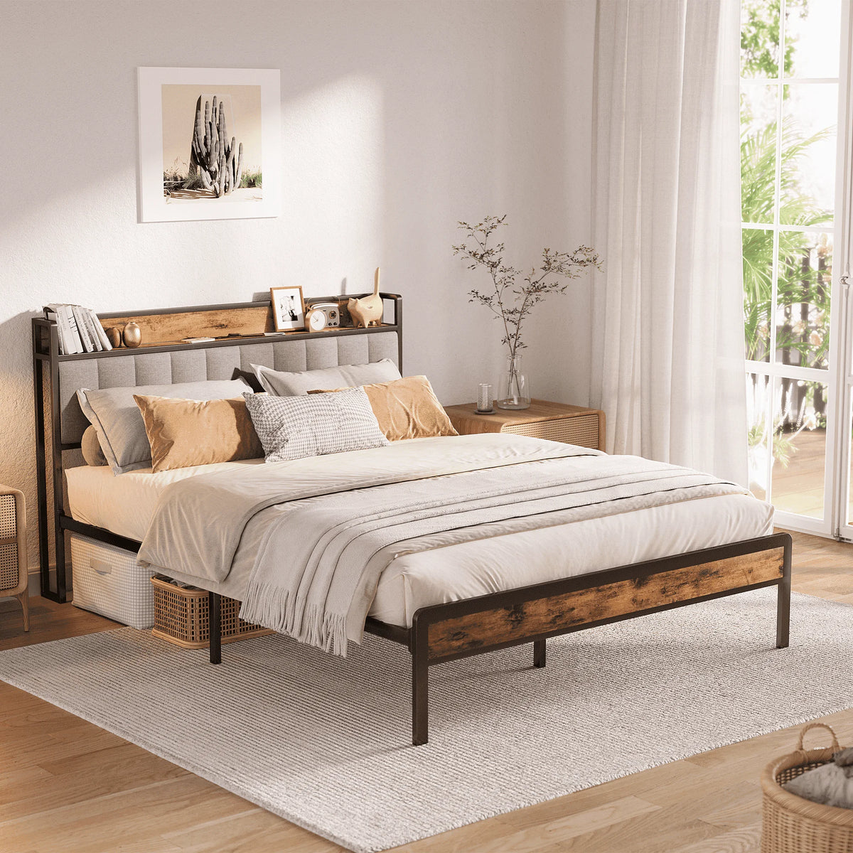 Queen Size Light Gray Platform Bed Frame Q63137