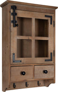 Rustic White Wood Wall Cabinet with Glass Door and 2 Drawers U2337