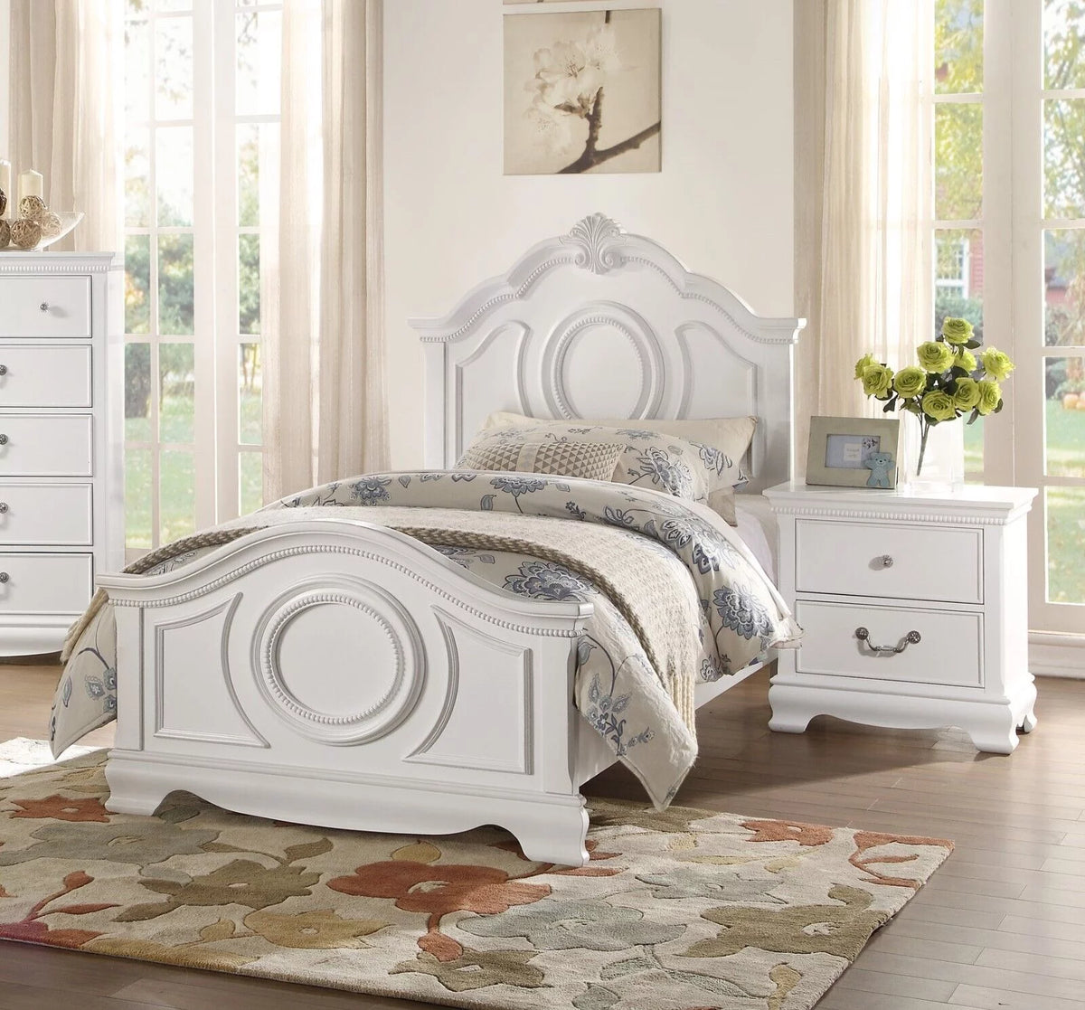 White Full Panel Bed Nightstands 3pc Bedroom Set Y438371
