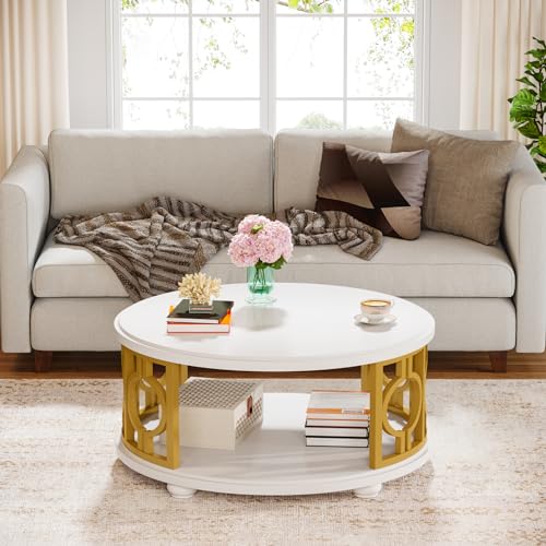 2-Tier Round Coffee Table with Storage Shelf M553815
