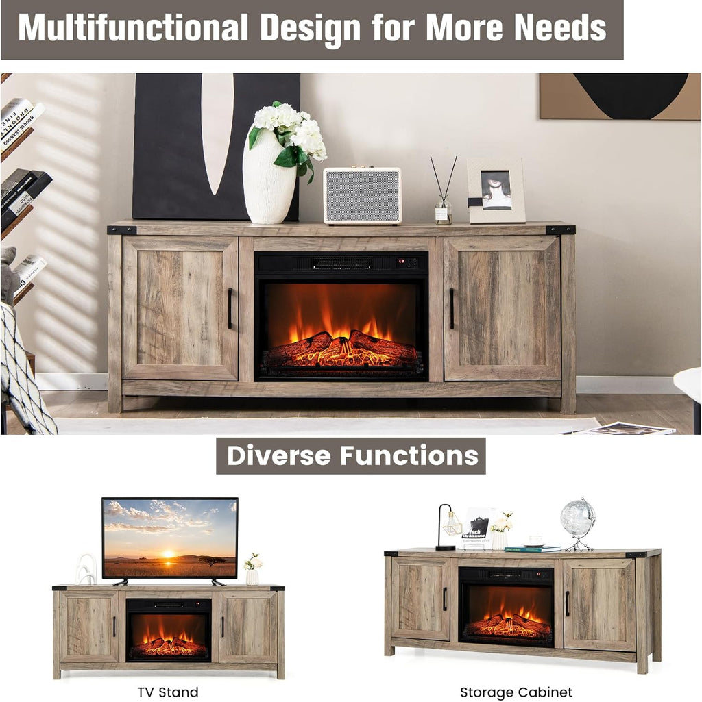 Electric Fireplace TV Stand with Storage Cabinets T9556