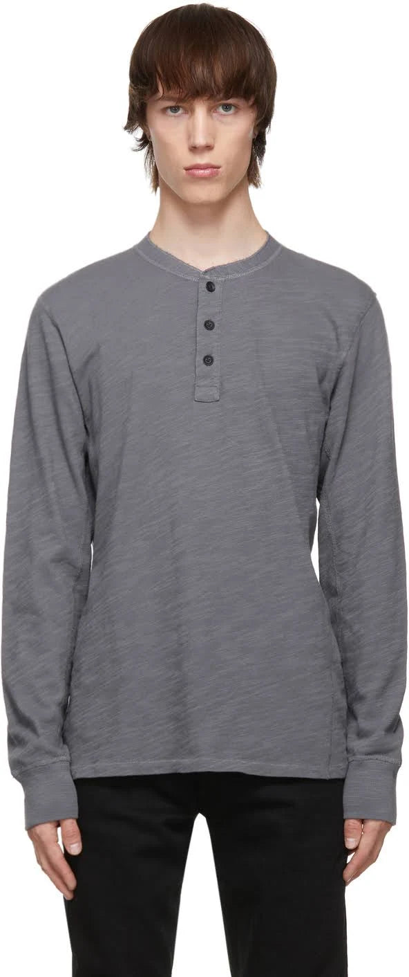 Grey Cotton Henley Y517