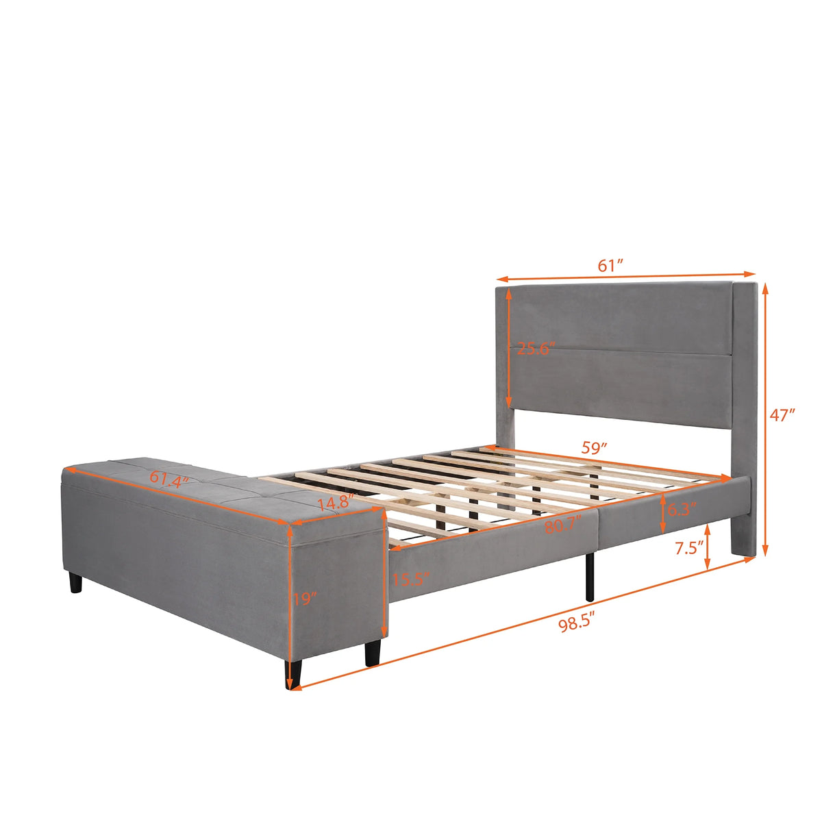 Light Gray Queen Size Storage Upholstered Platform Bed R548