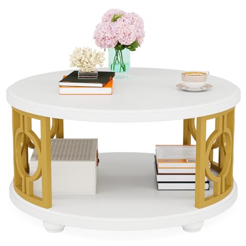 2-Tier Round Coffee Table with Storage Shelf M553815