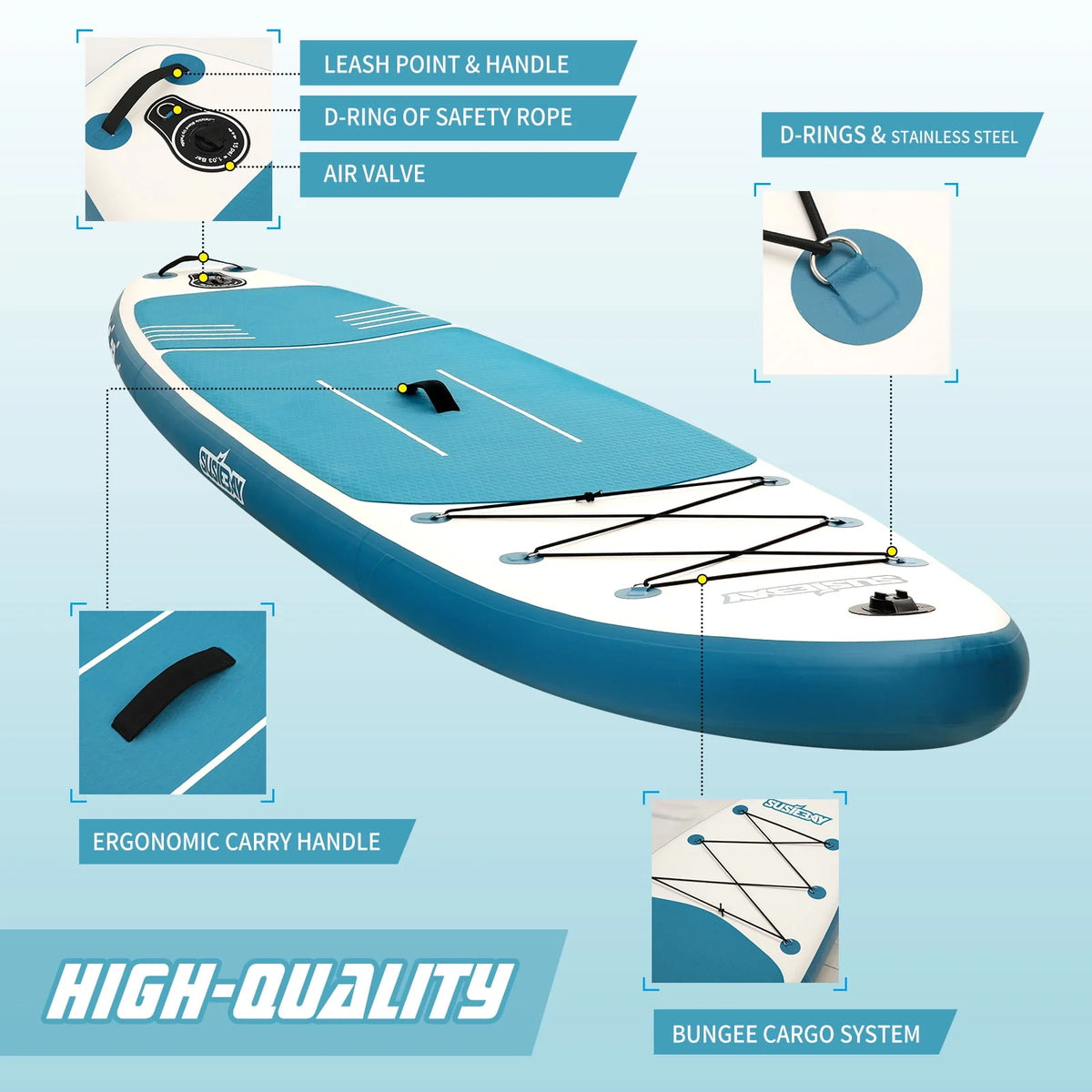 Inflatable Stand Up Paddle Board with Backpack, 10'6" 11ft Black Non-Slip Deck B21540