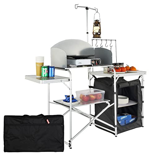 Brown Aluminum Folding Camping Kitchen Table with Storage Carrying Bag P14924