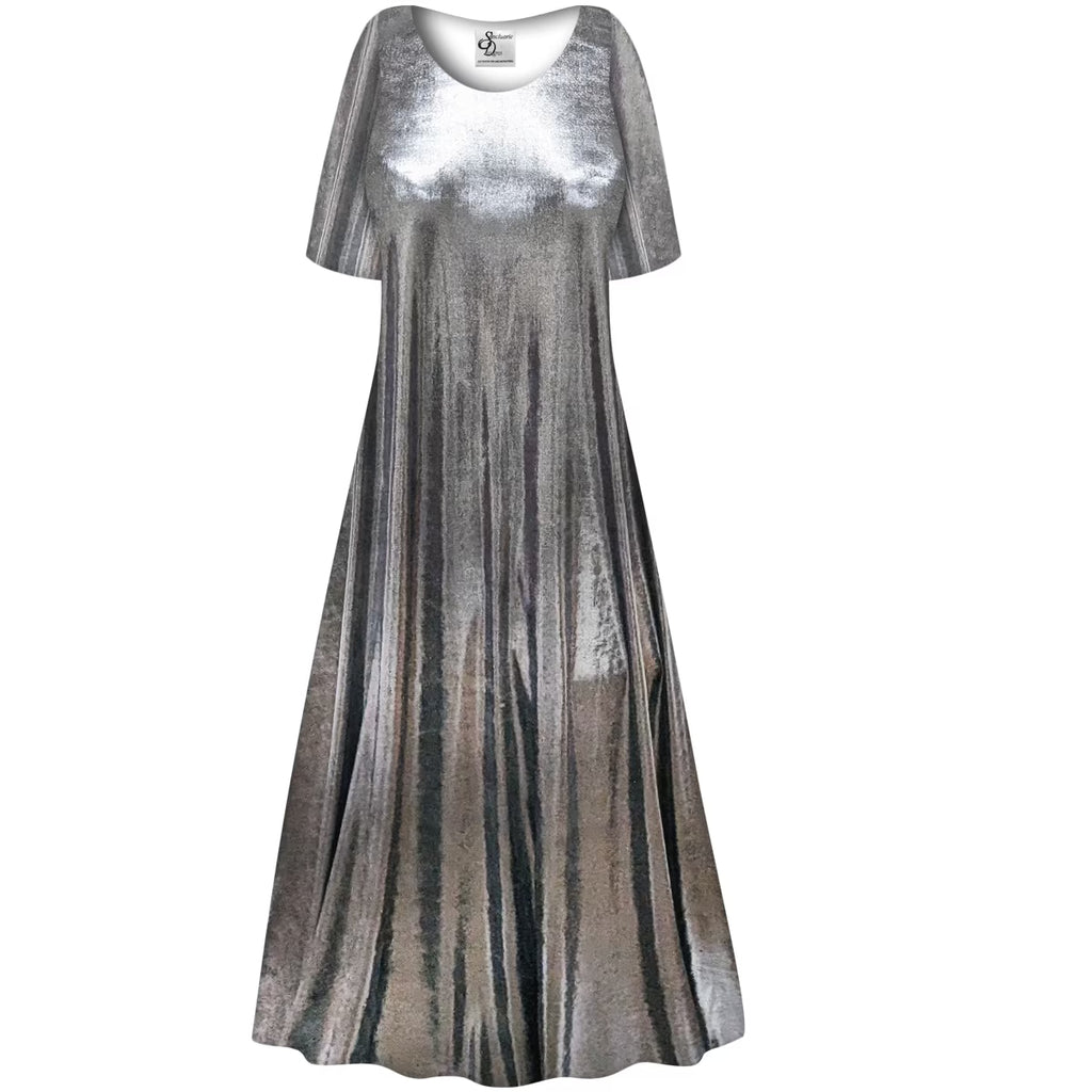 Silver Metallic A Line Maxi Dress X549