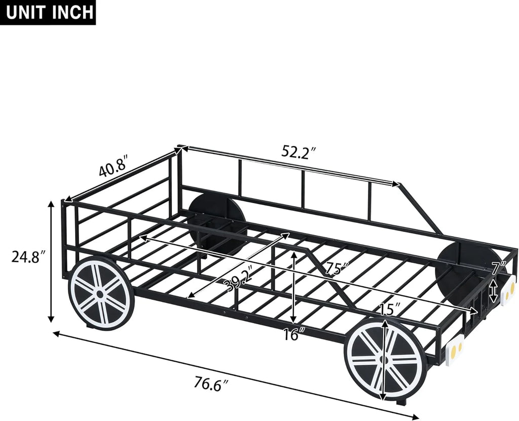 Black Race Car Bed with Rails and Wheels D553