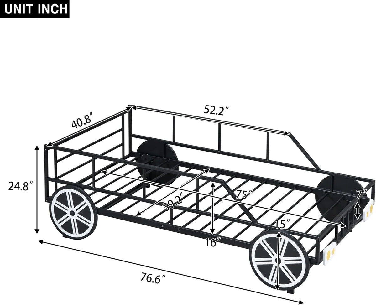 Black Race Car Bed with Rails and Wheels D553