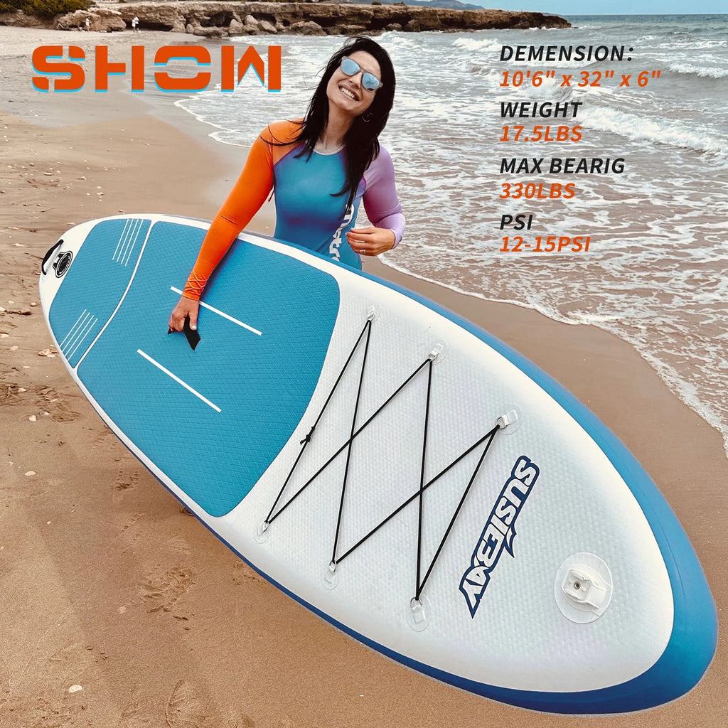 Inflatable Stand Up Paddle Board with Backpack, 10'6" 11ft Black Non-Slip Deck B21540
