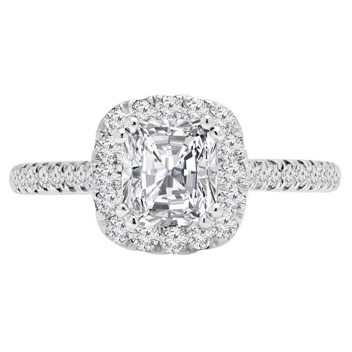 14K White Gold Radiant Diamond Cushion Halo Engagement Ring B92797